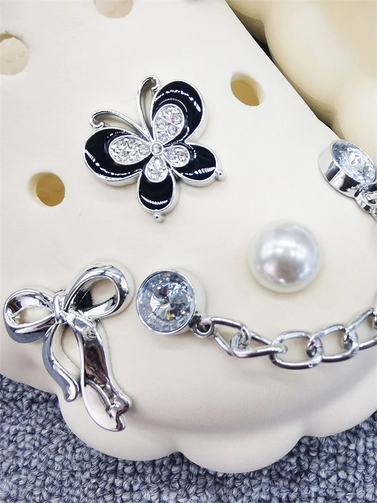 11PCS ABS Shoe Charm Buckles DIY Fancy Clogs Parts Accessories Bow Decorations Fit Women Beach Bag Sandals Halloween Party Gifts