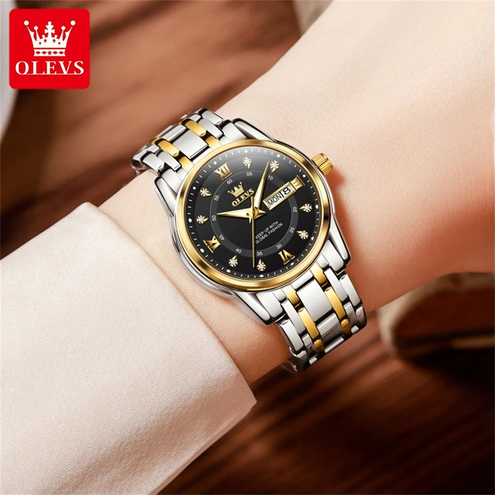 OLEVS Women's Watches Fashion Gold Original  Stainless Steel Waterproof Luminous Wrist Watch Date Classic Elegant Ladies Watch