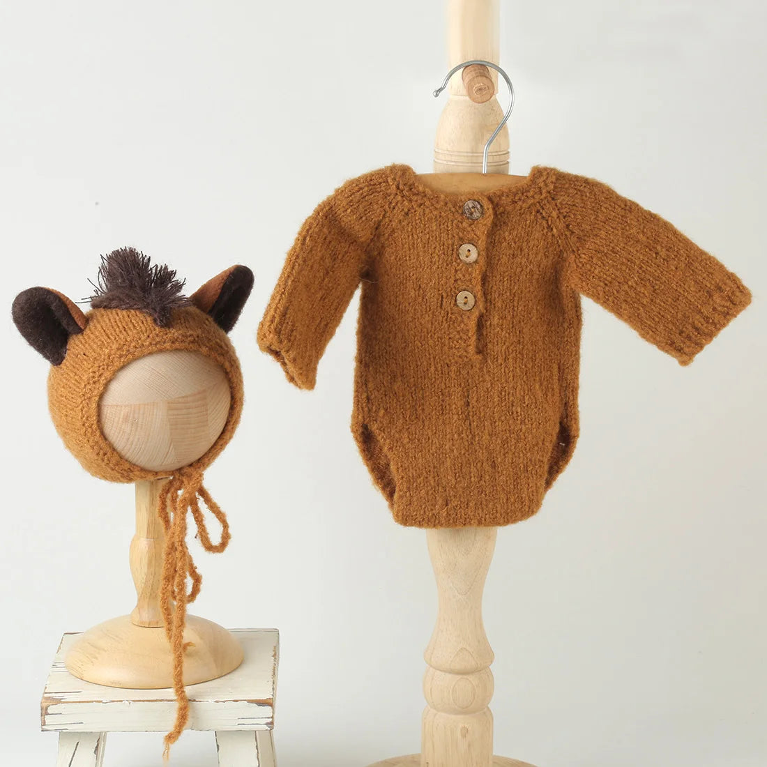 Newborn knitted Horse Jumpsuits Outfit Newborn Photography Props Crochet Baby Horse Romper And Toy Set