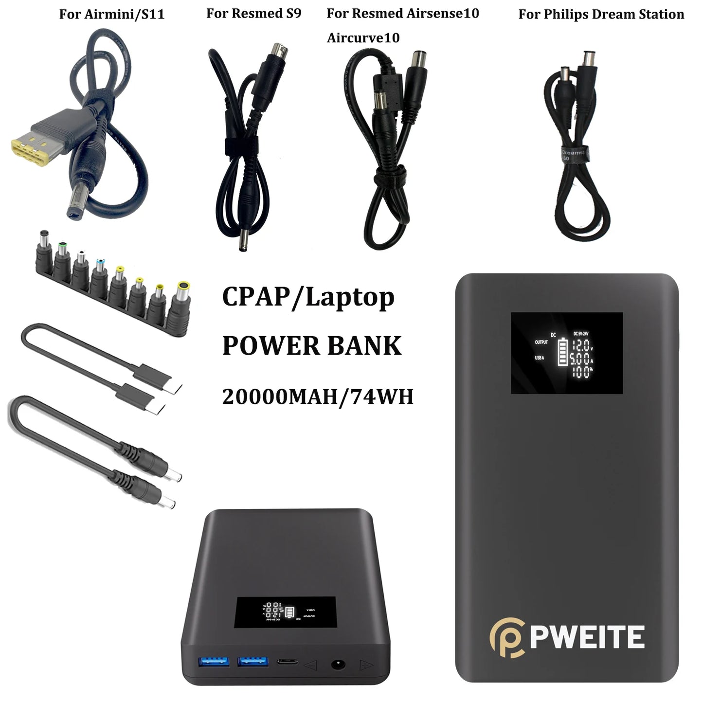 CPAP Battery Pack Power bank DC Output 12V 19V 24V 3.75A 2.5A Powerbank For Resmed S9 Airsense 10 Aircurve 10 11 S10 S11 Machine