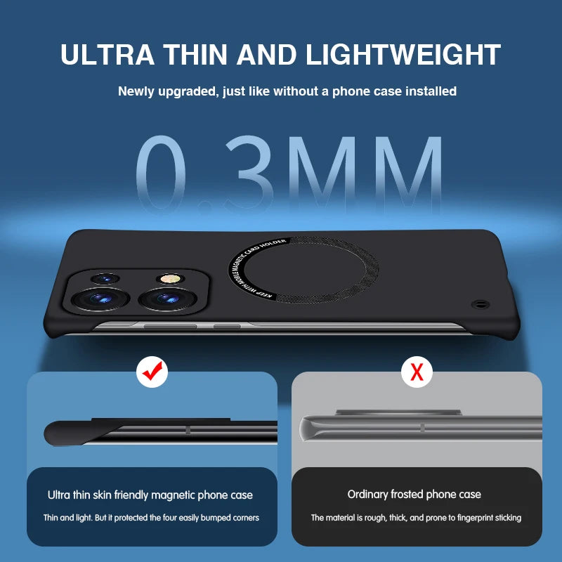 Magnetic Frameless Phone Case for OPPO Reno 13 Reno13 Pro 13Pro 5G Hard PC Armor Wireless Charging Bumper Cover Plain Thin Shell
