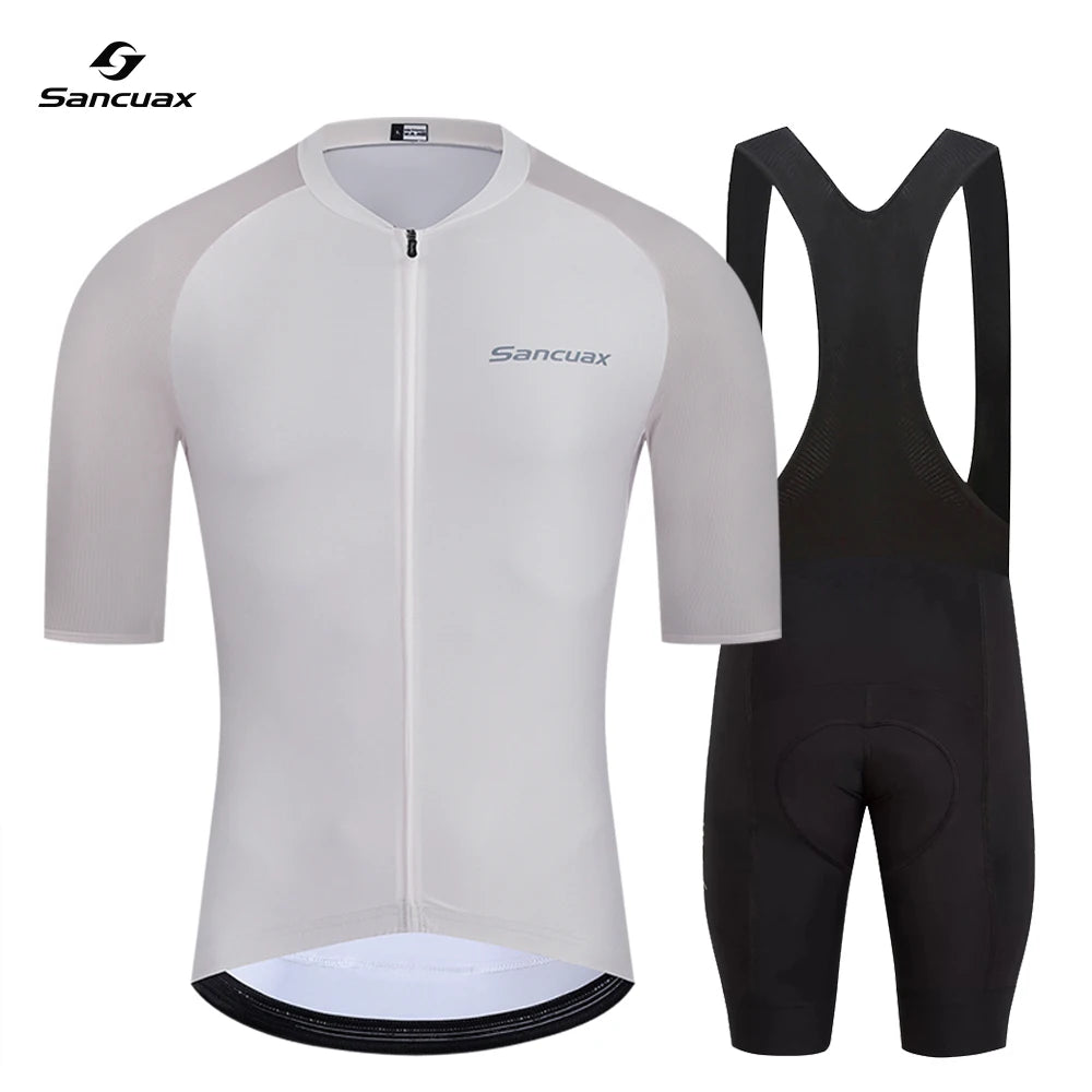 SANCUAX Men Cycling Jersey Set Short Sleeve Quick Dry Breathable Road Bike Ccycling Clothing with Pockets Summer Bike Clothing