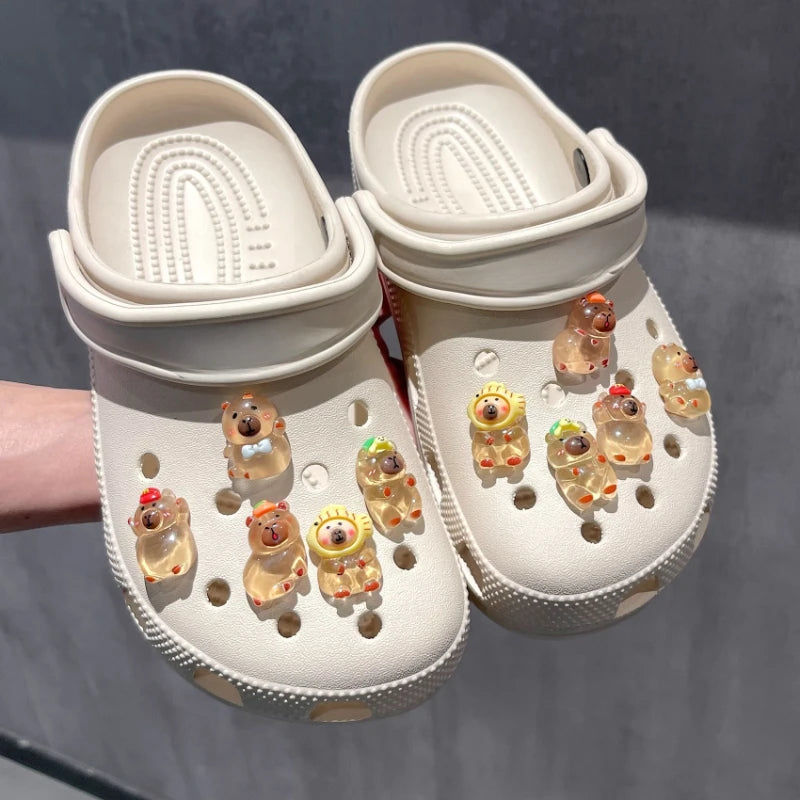 Yummy Food Theme Capybara Shoes Charms Set For Accessories Plastics Decorations Summer Sandals Detachable For Party Gifts