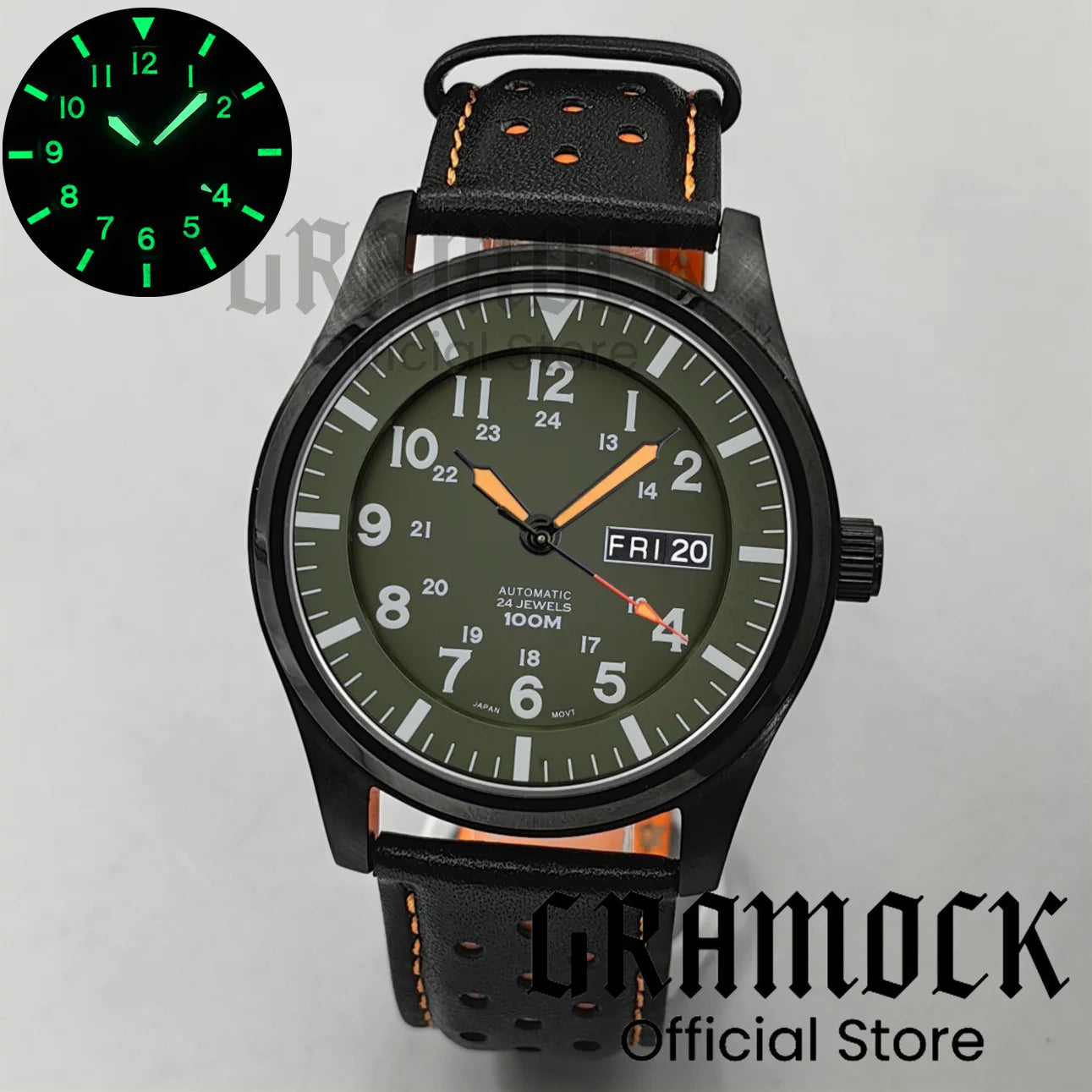 Gramock 42MM Men's Fashion NH36A Mechanical Sports Watches Black Dial Luminous Sapphire Glass Men Watch Waterproof Reloj Hombre