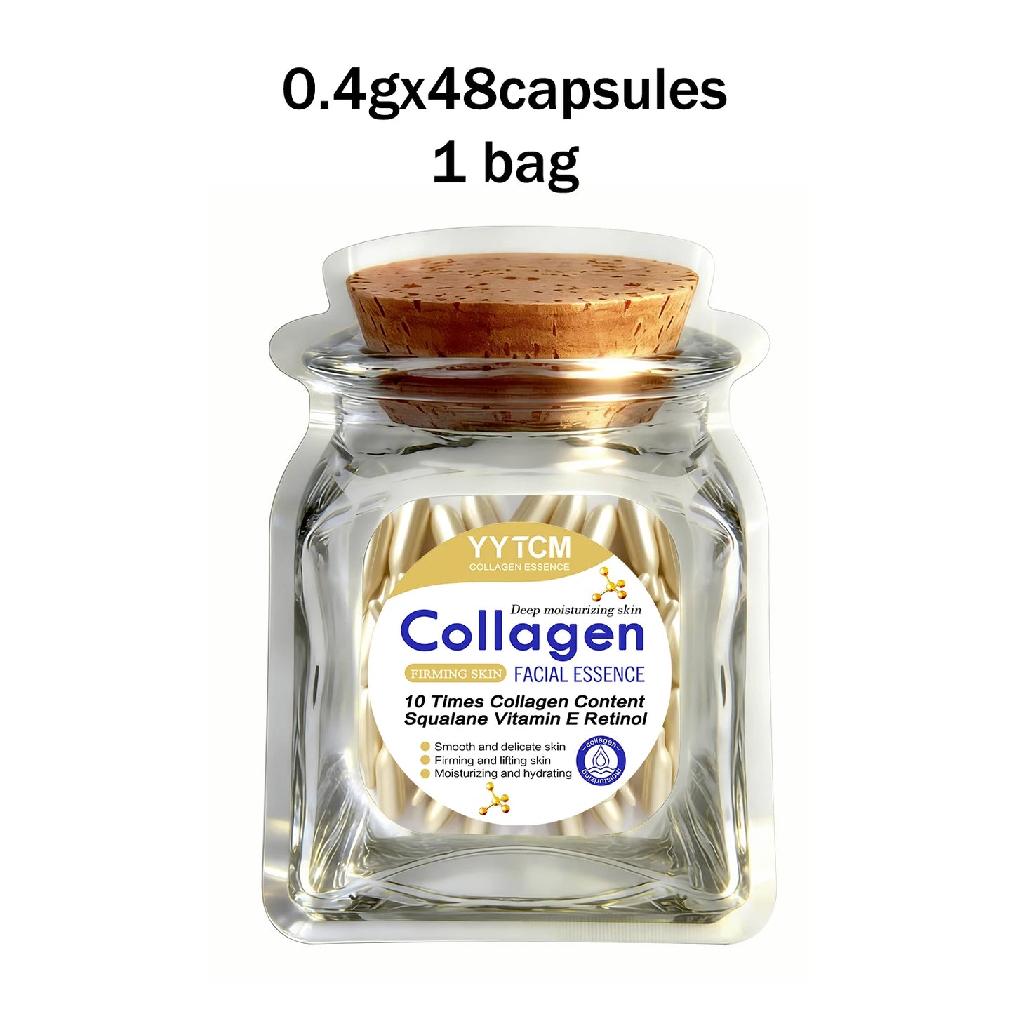 Collagen Firming Capsule Essence, Moisturizing and Smoothing the Skin, Contains Plant-Based Squalane, Retinol, and Vitamin E Deep Hydration Essence (0.4Gx30 Capsules)/Bag-1 Bag