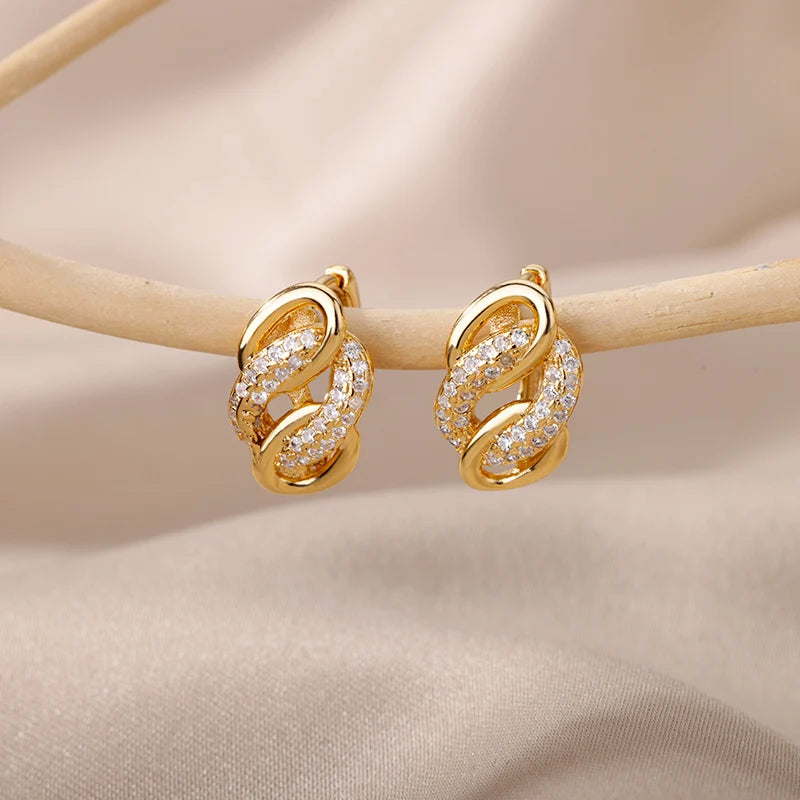 Stainless Steel Earrings For Women Geometric Butterfly Twist Heart Zircon Earring Minimalist Wedding Aesthetic Jewelry Gift 2023