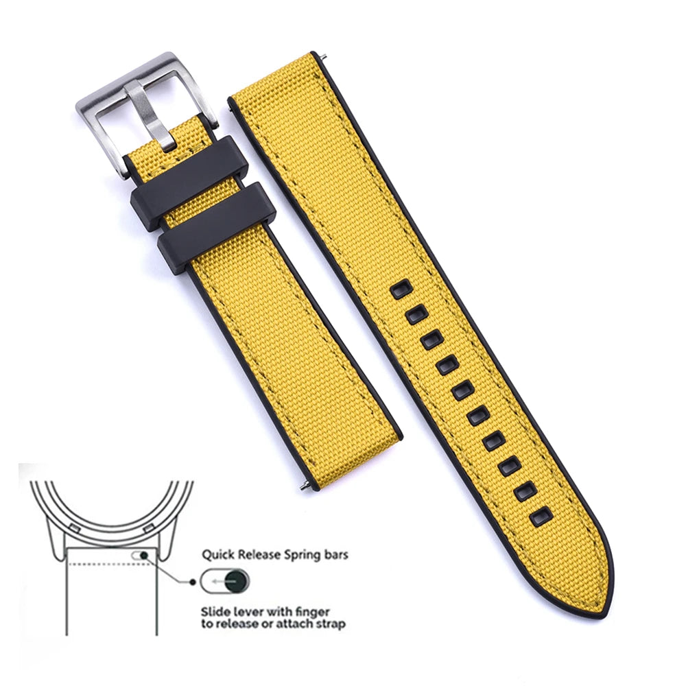 High Quality FKM Canvas Watch Strap 20mm 22mm Hybrid Fluoro Rubber Nylon Watchbands Quick Release For Each Brand Diving Watches