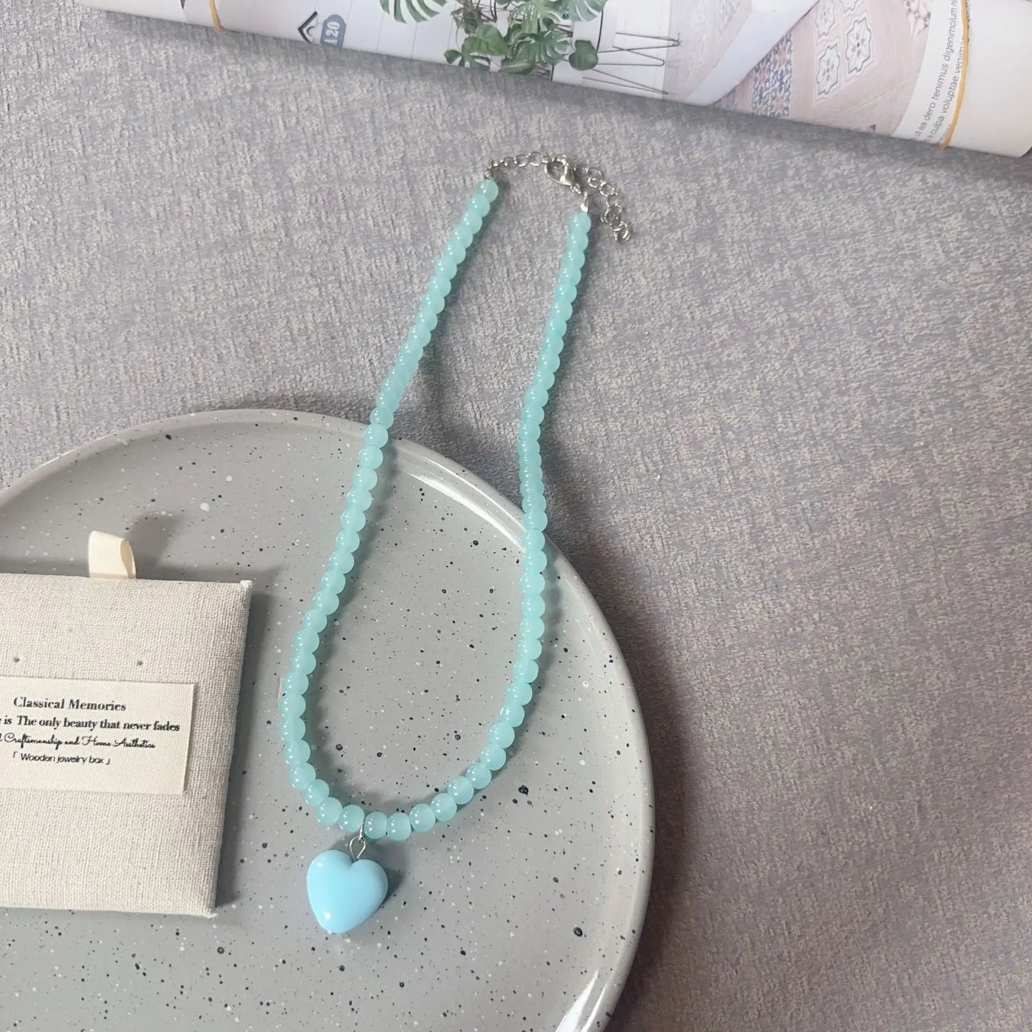 Aesthetic Jewelry Colorful Beaded Heart Pendant Necklace for Women Girls Y2K Trendy Charms Choker Neck Accessories Gift