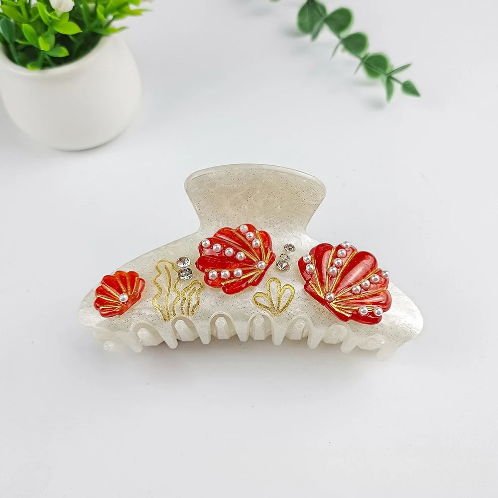 NEW 10.5CM Large Pearl Shell Hair Claw Ocean Series Acrylic Claw Clips Summer Trendy Hair Clips for Women Girls Hair Accessories