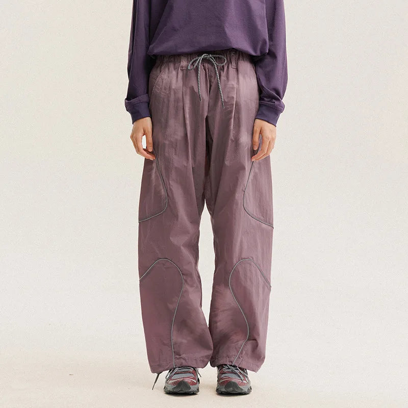Men Outdoor Lightweight Functional Reflective Stripe Quick Dry Ultra Loose Casual Cargo Pants Women Oversize Baggy Pant Trouser