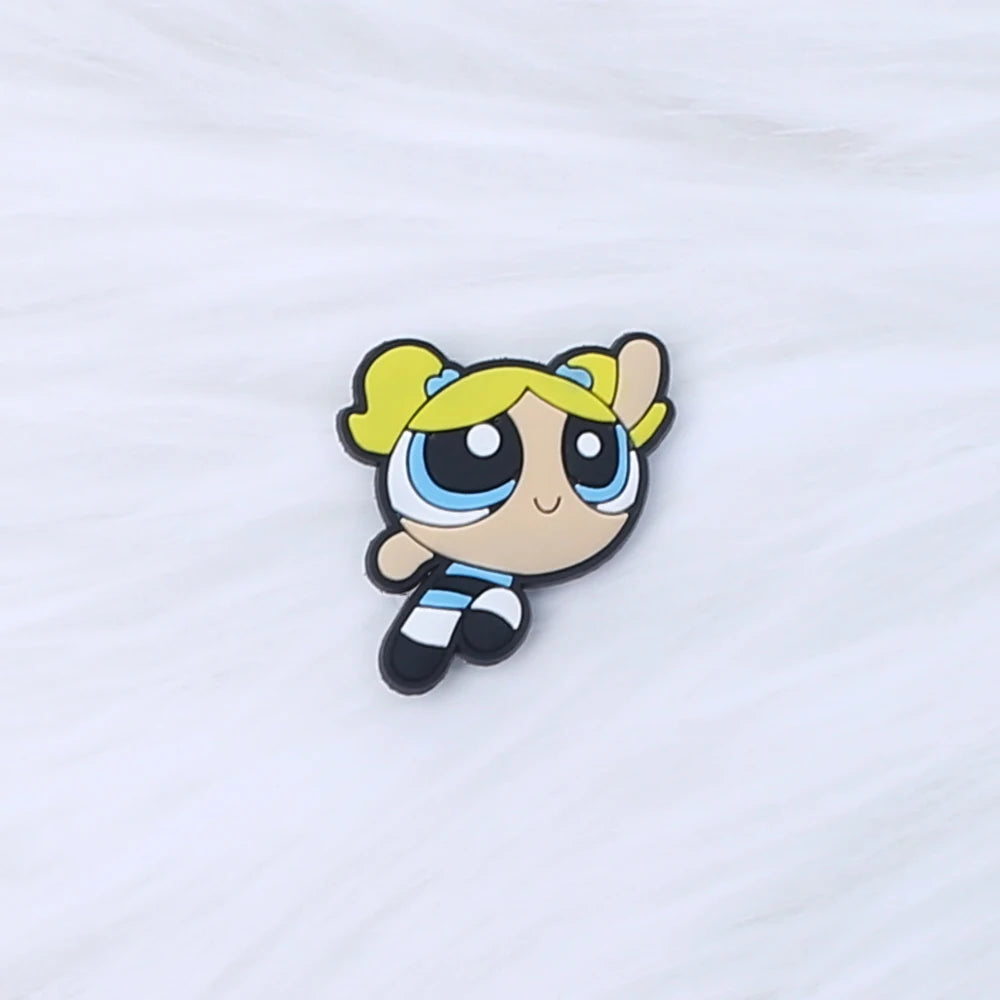 1-9pcs Power Girl Cartoon PVC Shoe Charms DIY Sandals Shoe Buckles Pins Series Shoe Decoration Accessories Friends Gifts