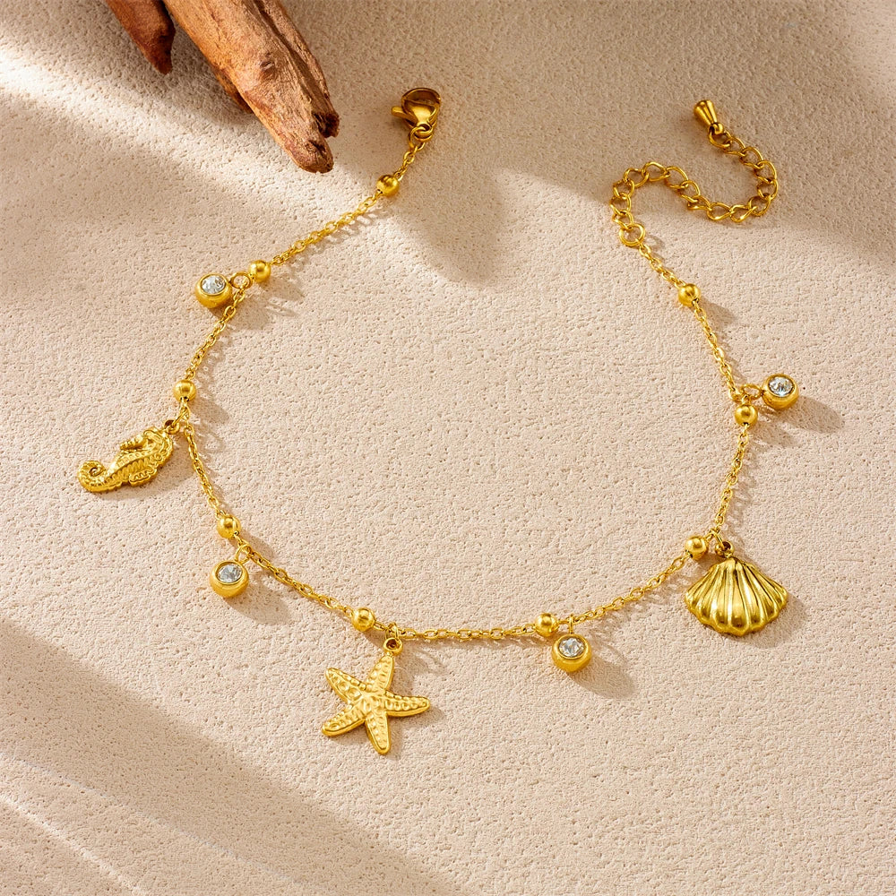 316L Stainless Steel Starfish Shell Charms Anklet For Women Fashion Gold Color Chain Summer Beach Aesthetic Jewelry Accessories
