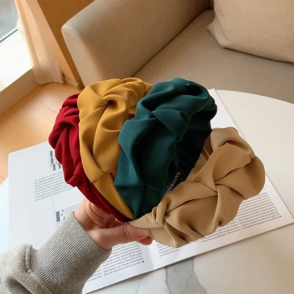 Korean Hair Accessories Solid Color Cotton Crumpled Women's Head Hoop Wide Bezel Makeup Hairbands for Ladies Headwear 2025NEW
