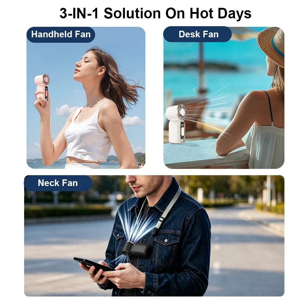 Portable Fan Handheld Mini Fan USB Rechargeable Outdoor Fan With Digital Display Personal Hand Held Small Pocket Fan