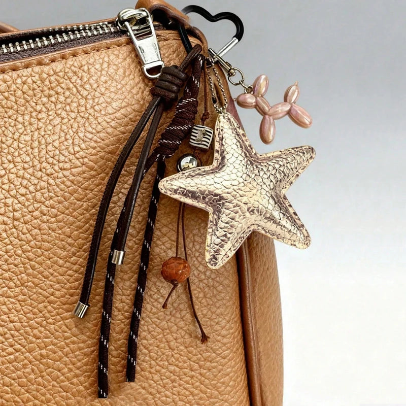 Multicolor Luxury Flat Keychain Bag pu Leather Five-Pointed Star Keychain Mother's Day Valentine's Day High-End Gift