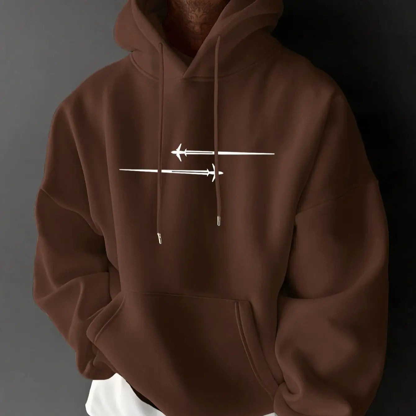Men's top men's long sleeved round neck loose plus size autumn and winter hooded sweatshirt T-shirt top