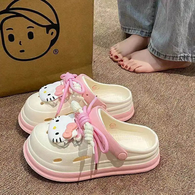 Hello Kitty Printed Clog Shoes Anime Cartoon Printing Accessories Sanrio Breathable Hollow Sandals Lightweight Non Slip Gifts