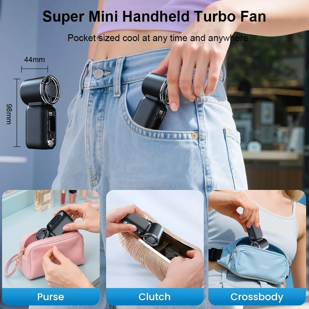 Portable Fan Handheld Mini Fan USB Rechargeable Outdoor Fan With Digital Display Personal Hand Held Small Pocket Fan