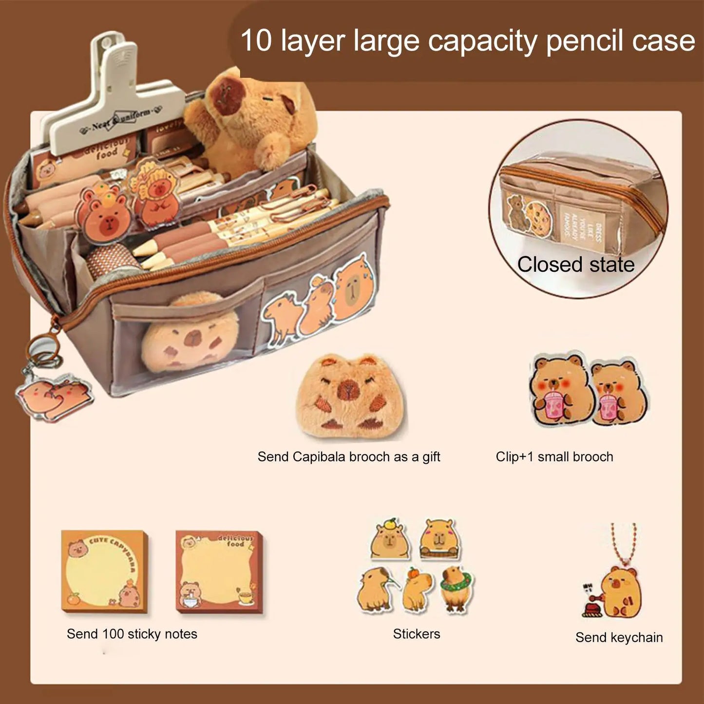 Pen Case Capybara Zipper Pencil Box Cartoon Stationery Makeup Bag School Supplies for Travel Student Teacher Kindergarten