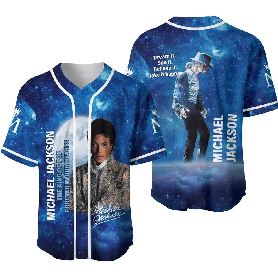 New Summer Men's MJ Michael Jackson Printed Baseball Jersey Neutral O-Neck Short Sleeve Women's Fashion Hip Hop T-shirt Fan Gift