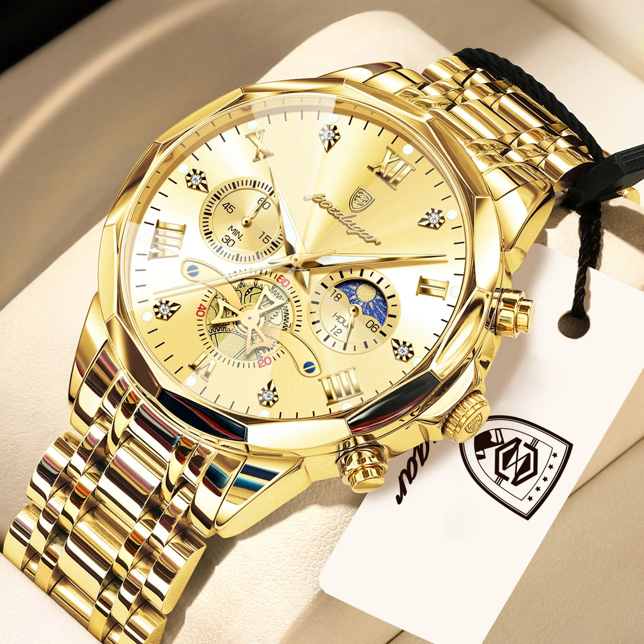 POEDAGAR Top Original Men Clock Waterproof Luminous Chronograph Man Wristwatch Stainless Steel Luxury Quartz Men's Watches Reloj