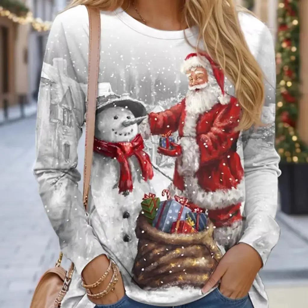 Women Sweatshirt Designer Round Neck Long Sleeve Fashion Casual Santa Claus Red New Year Graphic Print Tops Y2K Streetwear