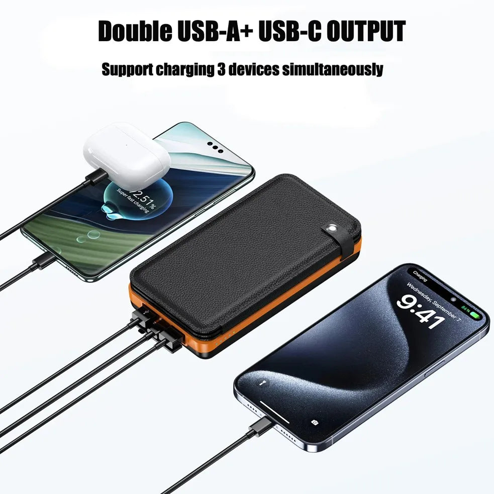 Long-life Solar Power Bank Portable Solar Power Supply Long-lasting Low Self-discharge Compatible with IOS Android USB-A & USB-C