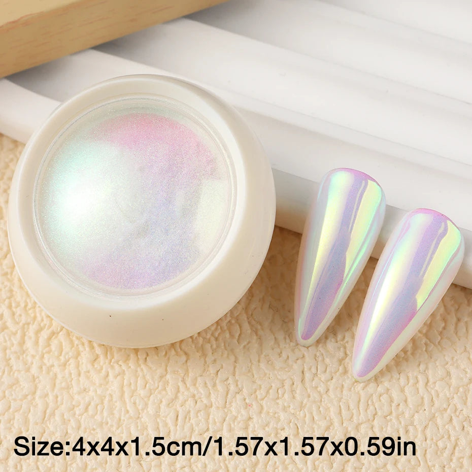 Unicorn Chrome Nail Powder Aurora Mirror Pink Iridescence Nail Art Powder Pigment Neon Mermaid Pearl Glitter Makeup Decorations