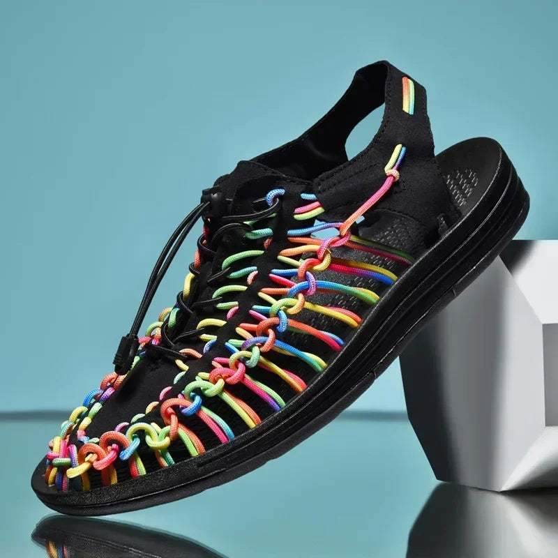 Breathable Casual Flat Sandals Outdoor Couples Sandals Size 48 Summer Men Sandals Women Slippers Weaving Design Beach Sandals
