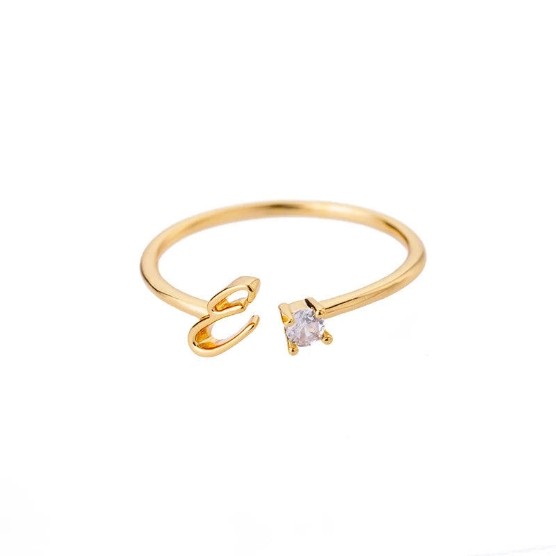 Zircon Tiny Initial Letter Rings For Women Stainless Steel A-Z Letters Adjustable Ring Female Christmas Aesthetic Jewelry Gift
