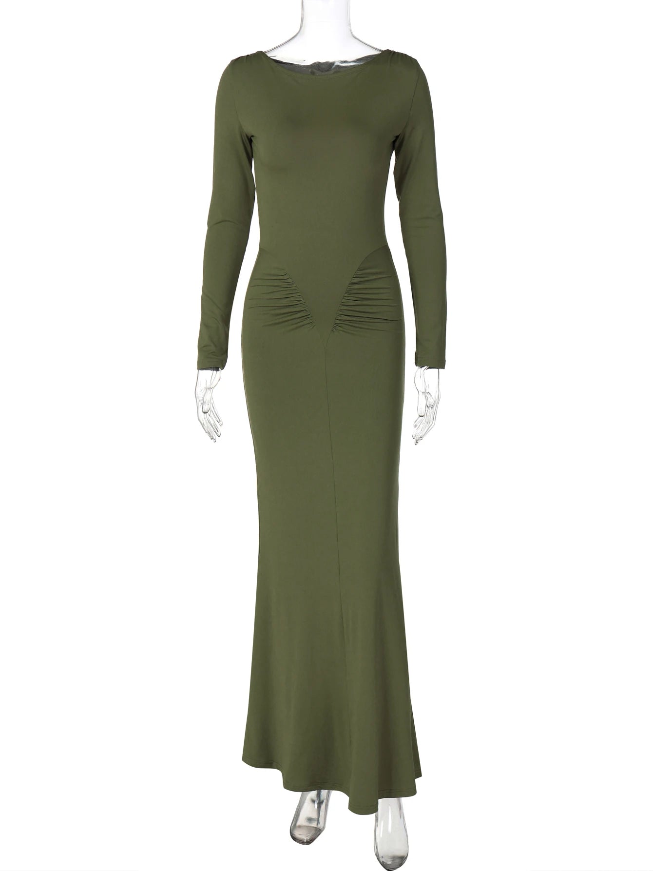 Hugcitar Autumn Solid Long Sleeve Draped Sexy Bodycon Maxi Prom Dress Women Fashion Y2K Outfits Evening Party Festival Club