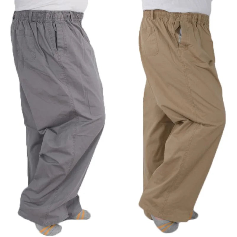 Spring Summer Men cargo pants simple cotton khaki Stretch loose 8XL 9XL 10XL 12XL 13XL Pants Big Size Oversize Straight Trousers