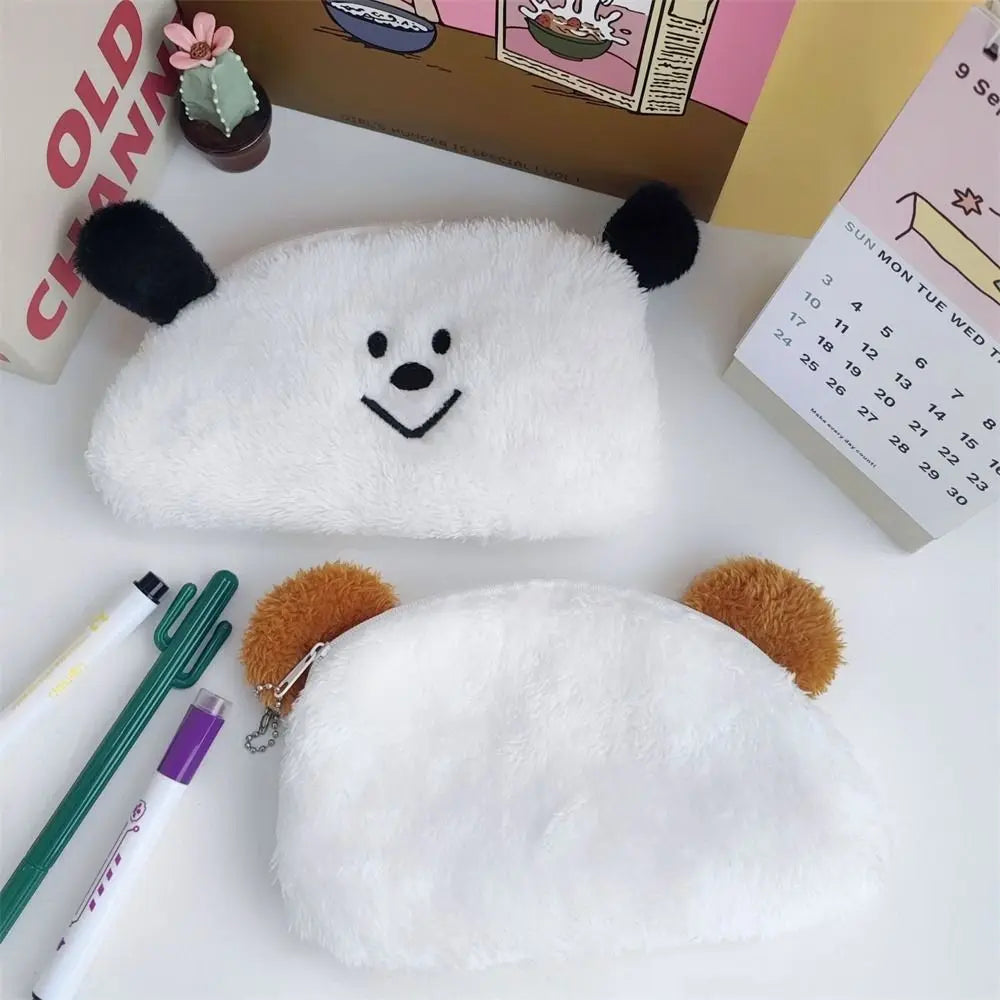 Large Capacity Plush Pencil Case Makeup Bag Cartoon Dog Studnet Pen Bag Stuffed Bag Kawaii Cute Stationery Storage Bag