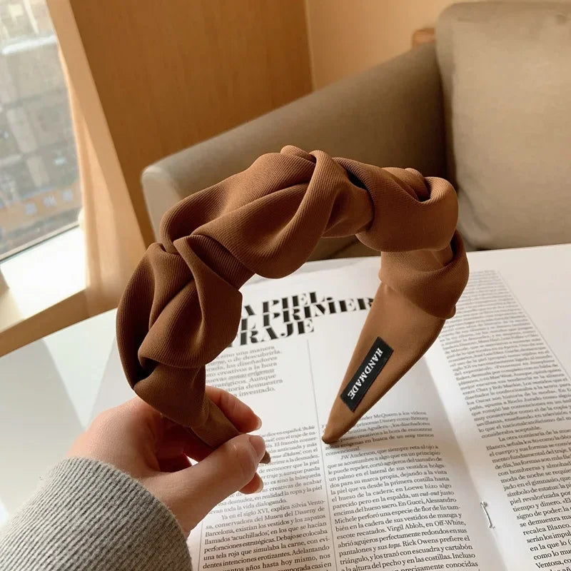Korean Hair Accessories Solid Color Cotton Crumpled Women's Head Hoop Wide Bezel Makeup Hairbands for Ladies Headwear 2025NEW