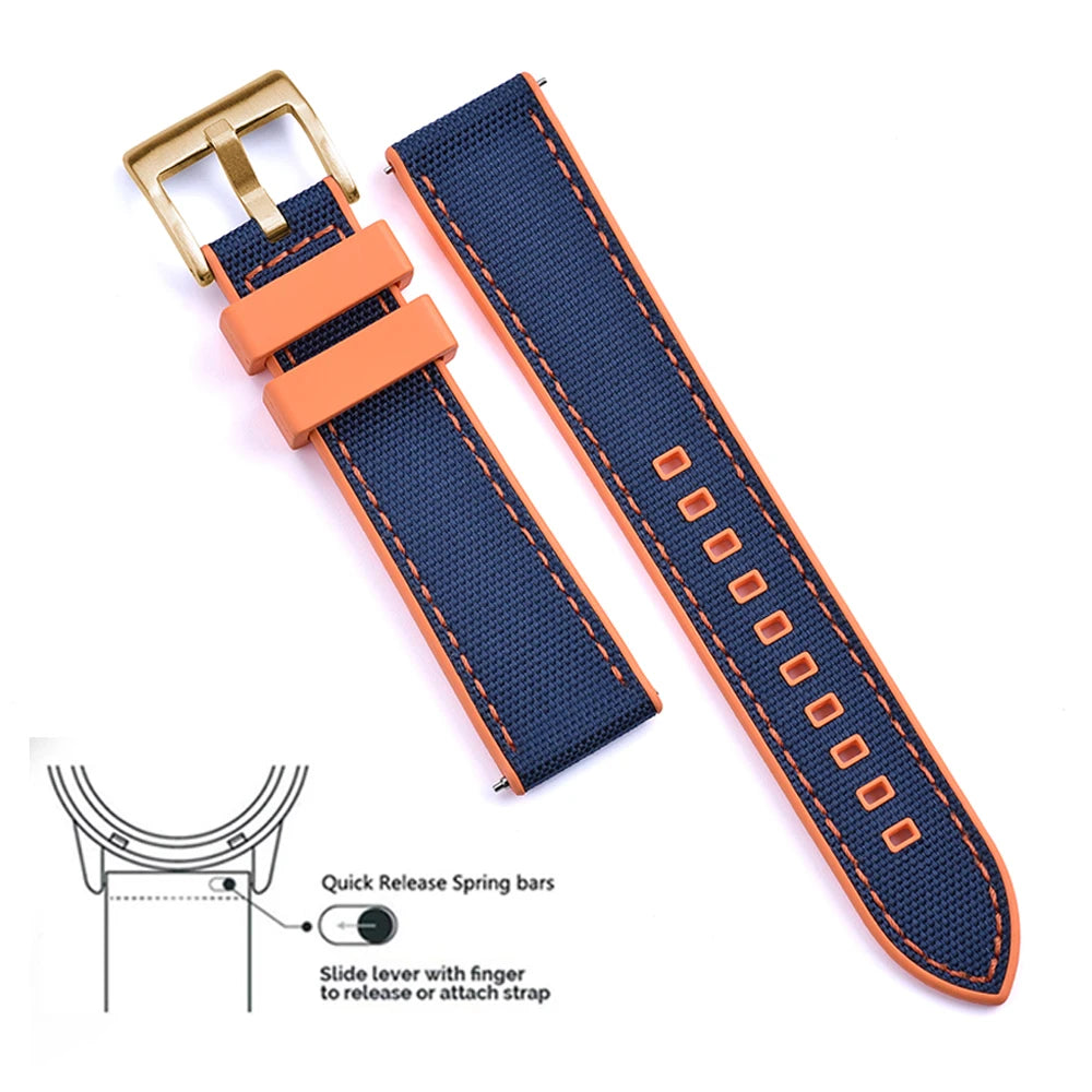 High Quality FKM Canvas Watch Strap 20mm 22mm Hybrid Fluoro Rubber Nylon Watchbands Quick Release For Each Brand Diving Watches