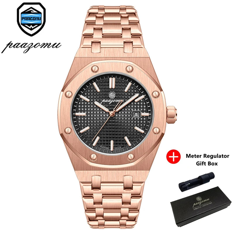 PAAZOMU Luxury Quartz Man Wristwatch Waterproof Luminous Date Men Watches Stainless Steel Men's Watch Male Reloj+Gift Box