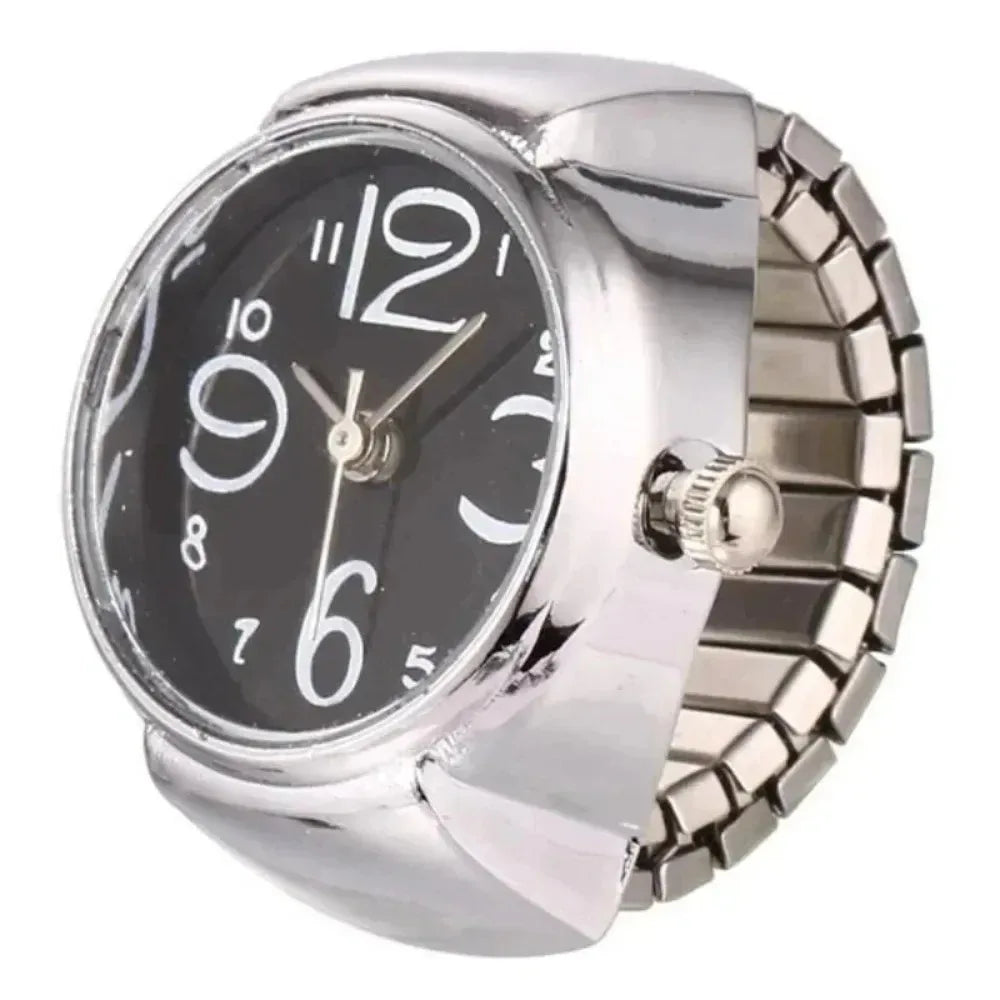 Mini Watch Rings Vintage Punk Elastic Strap Alloy Watches Women Men Couple Rings Jewelry Clock Roman Quartz Watch Rings
