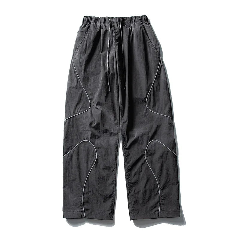 Men Outdoor Lightweight Functional Reflective Stripe Quick Dry Ultra Loose Casual Cargo Pants Women Oversize Baggy Pant Trouser