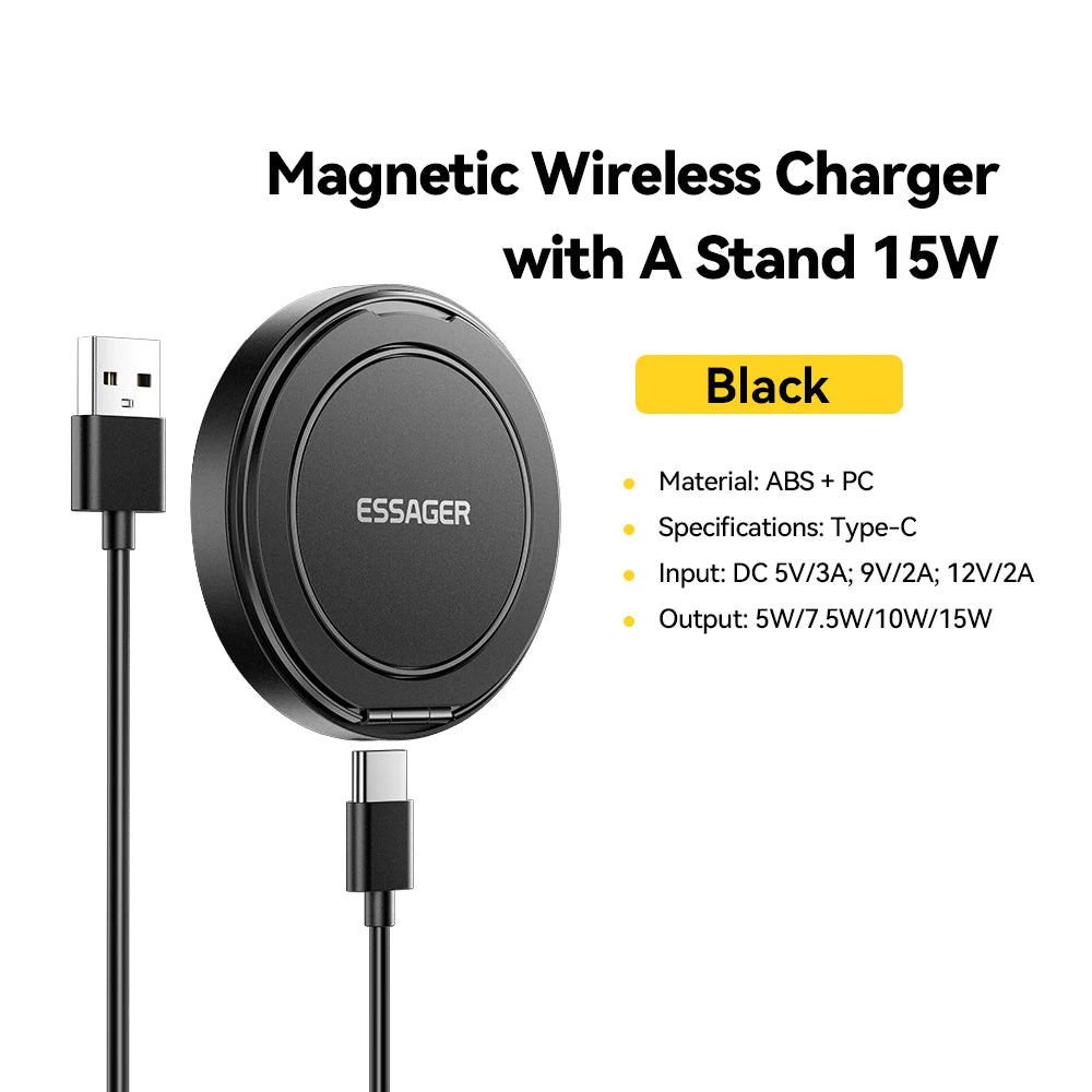 Magnetic Wireless Charger with Holder – 15W Fast Charging