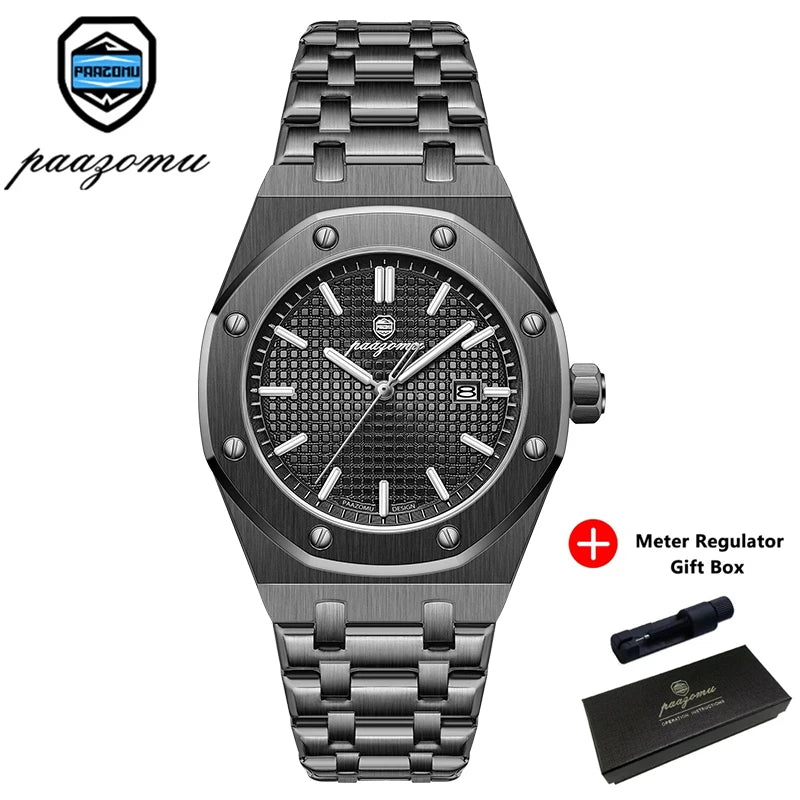 PAAZOMU Luxury Quartz Man Wristwatch Waterproof Luminous Date Men Watches Stainless Steel Men's Watch Male Reloj+Gift Box