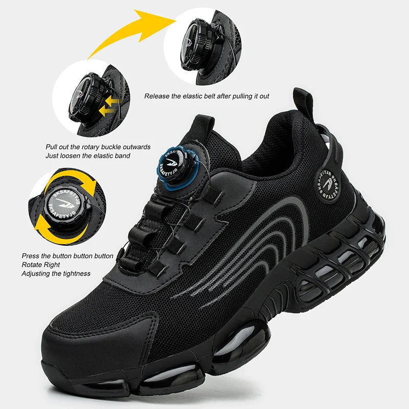 Unisex Rotating Button Safety Shoes Men For Work Sneakers Shoes Puncture-Proof Protective Women Shoes Steel Toe Work Boots
