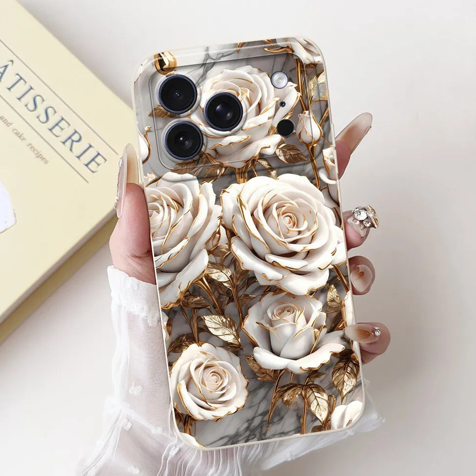 For iPhone 17 Pro Case Silicone Luxury Flowers Cute Kawaii Funny Painted Cover For iP 17 Pro Phone Case A3256 A3522 A3523 A3524