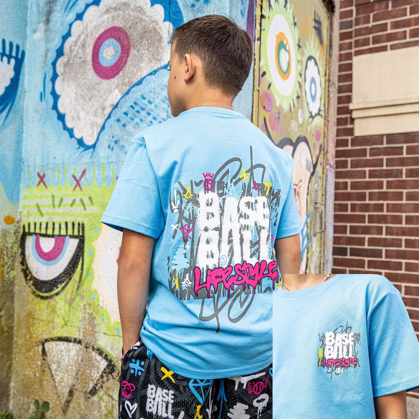 New Summer Baseball-Themed Colorful Graffiti Print #101# Lifestyle-Themed Breathable Cotton Sports T-Shirt for Teenagers