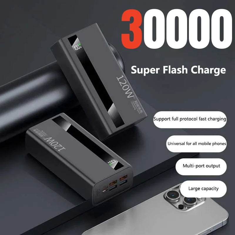 6IN1 100000mAh 120W Fast Charging Large-capacity Power Bank Digital Display Mobile Power Bank for Xiaomi Huawei iPhone 17Promax