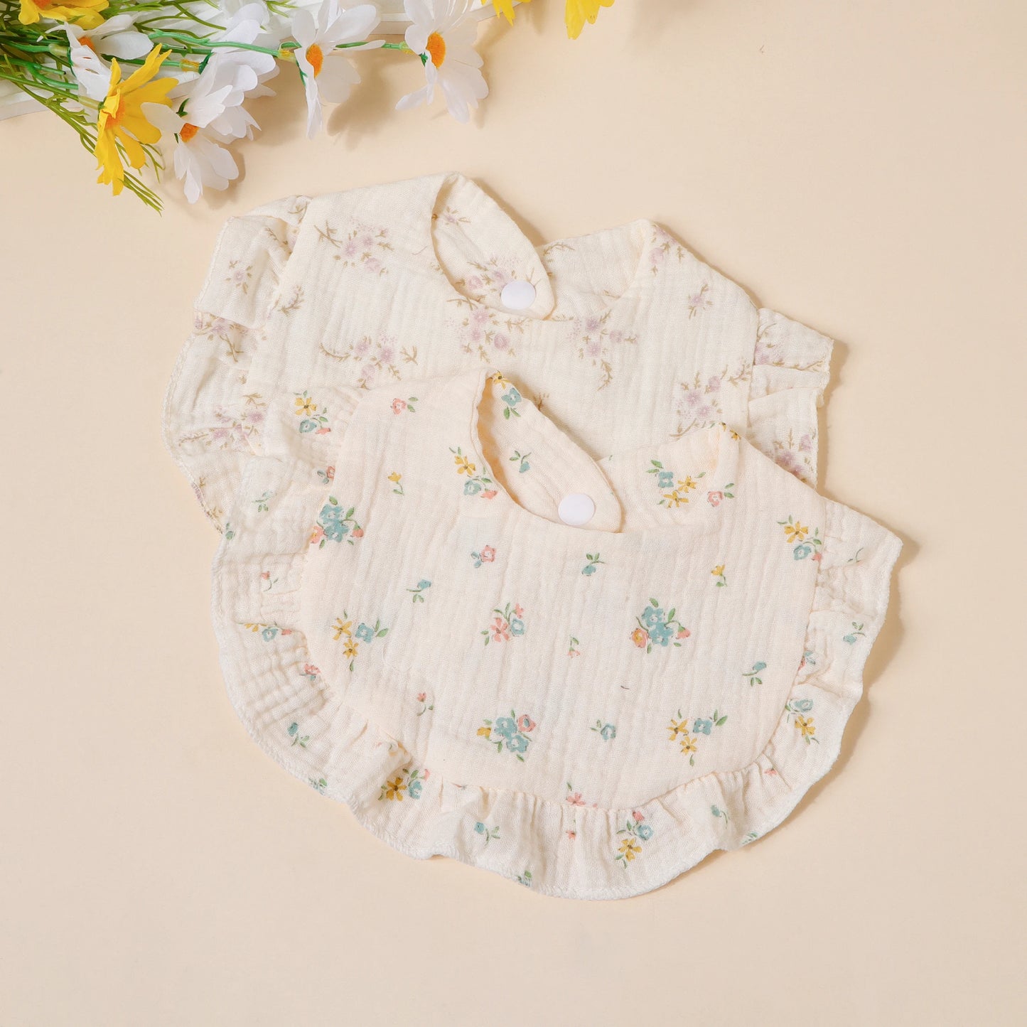 4pcs/set Children Bib Set Cotton Muslin Toddler Baby Comfort Saliva Color Dorp Shape Towel Solid With Button Kid Bibs
