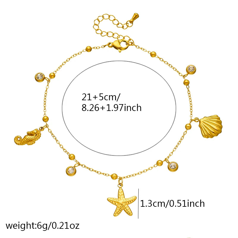 316L Stainless Steel Starfish Shell Charms Anklet For Women Fashion Gold Color Chain Summer Beach Aesthetic Jewelry Accessories