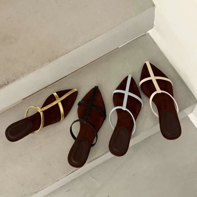 Pointed Toe Women Slippers Designer Heeled Sandals Sexy Woman Shoes 2025 Summer New Fashion Flip Flops Slides Chaussures Femme