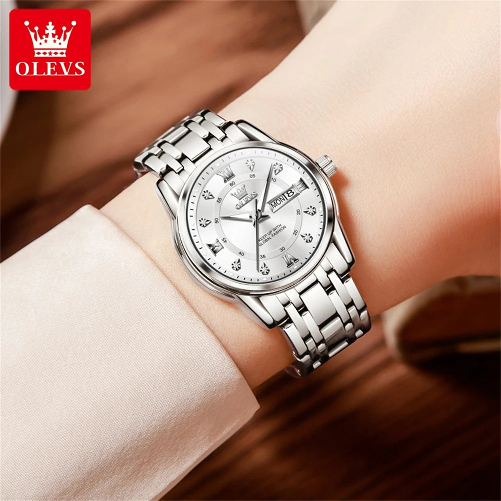OLEVS Women's Watches Fashion Gold Original  Stainless Steel Waterproof Luminous Wrist Watch Date Classic Elegant Ladies Watch