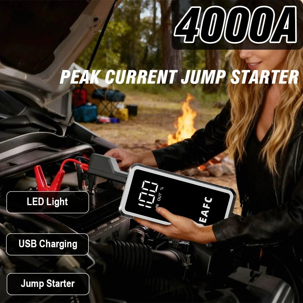 EAFC Portable Car Battery Starter 1000A/ 2000A /4000A JumpStarter Device12V Car Power Bank Booster Buster LED Emergency Light