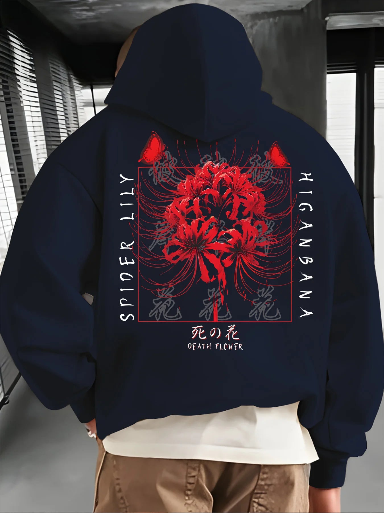 Red Spider Lily Men's Winter hoodie 100%Cotton Japanese higan bana fleece sweatshirt Casual fall clothes y2k oversized hoodie